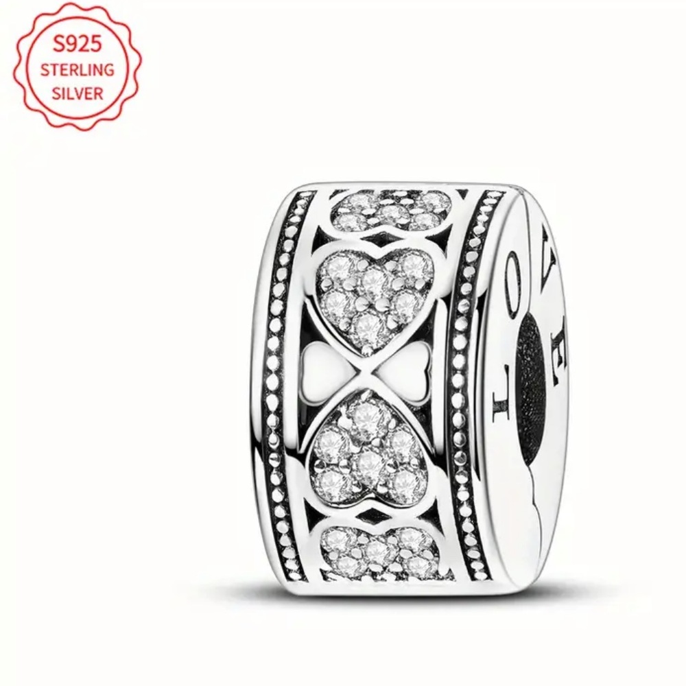 Sterling Silver Hearts Clip Charm That Says “Love”